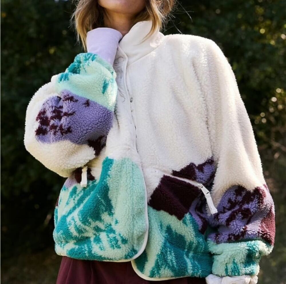 NEW Free People Movement Hit The Slopes Sunrise Summit Fleece Button Jacket XS